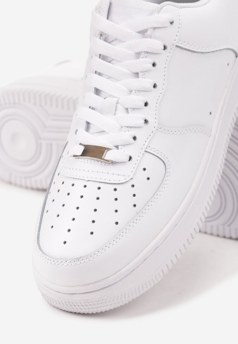Białe Buty Sportowe Sneakersy ze Skóry Naturalnej z Perforacją Solnelisse