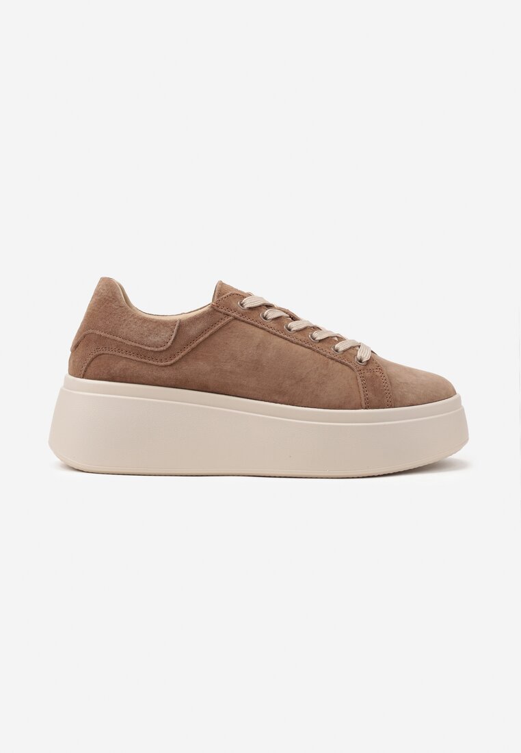 Brązowe Zamszowe Sneakersy na Grubej Podeszwie Nalimiree