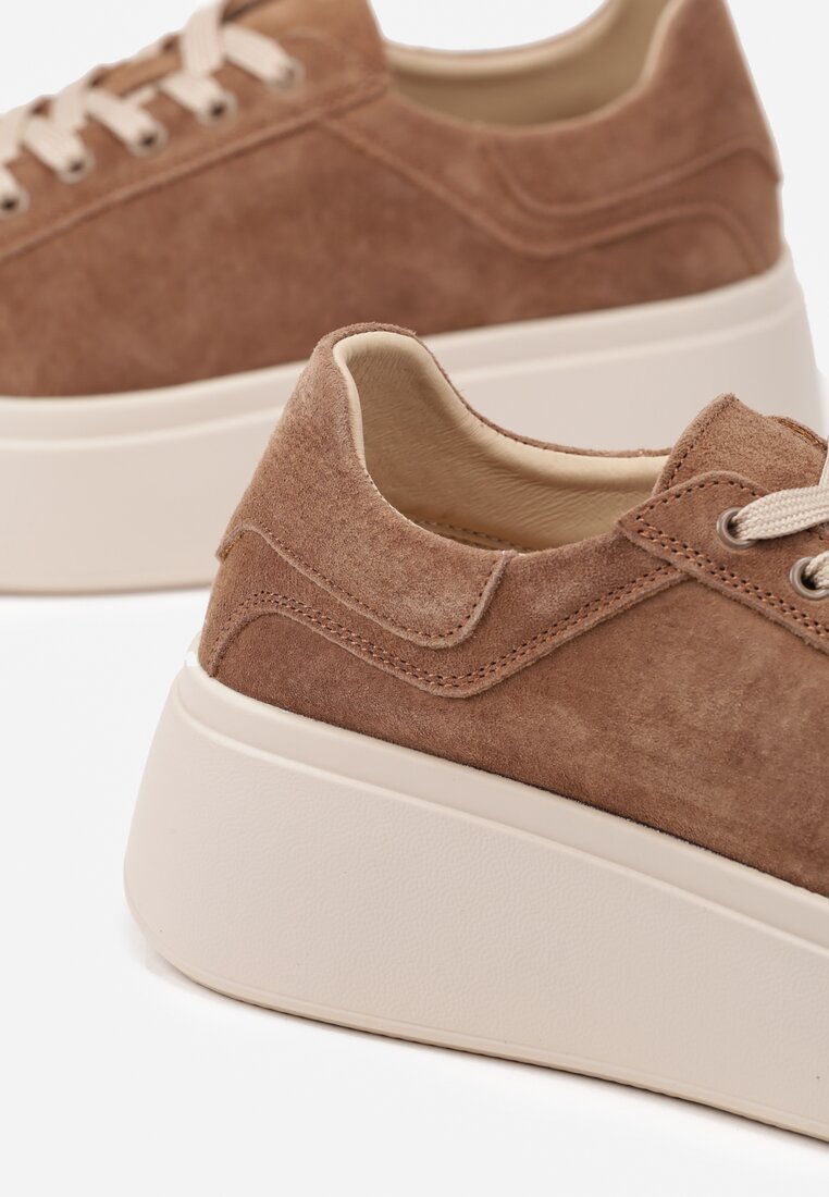 Brązowe Zamszowe Sneakersy na Grubej Podeszwie Nalimiree