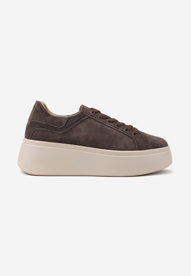 Ciemnobrązowe Zamszowe Sneakersy na Grubej Podeszwie Nalimiree