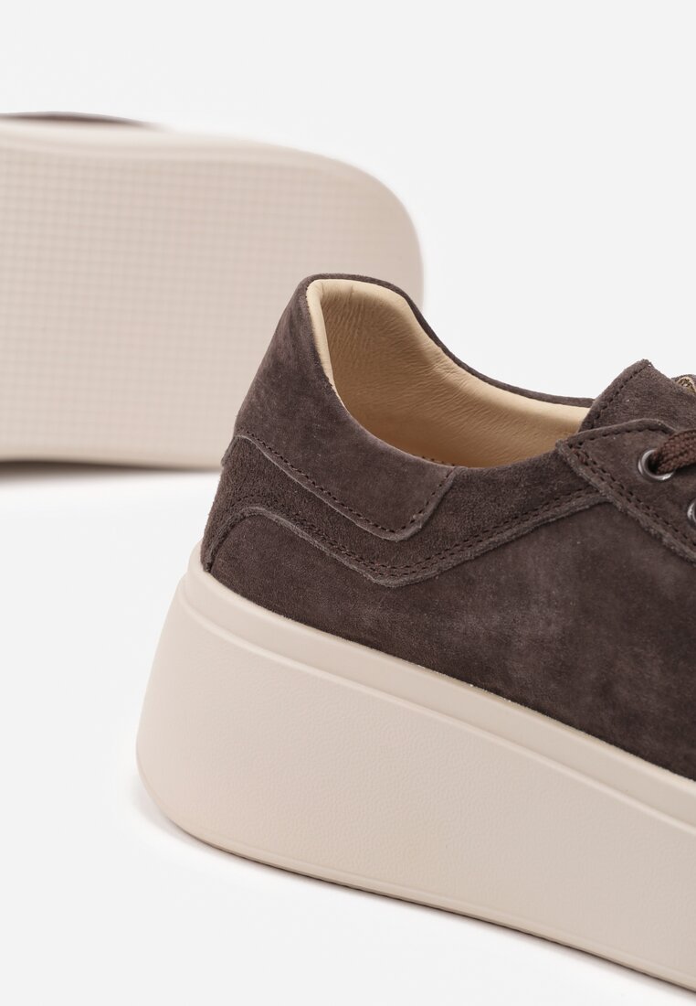 Ciemnobrązowe Zamszowe Sneakersy na Grubej Podeszwie Nalimiree