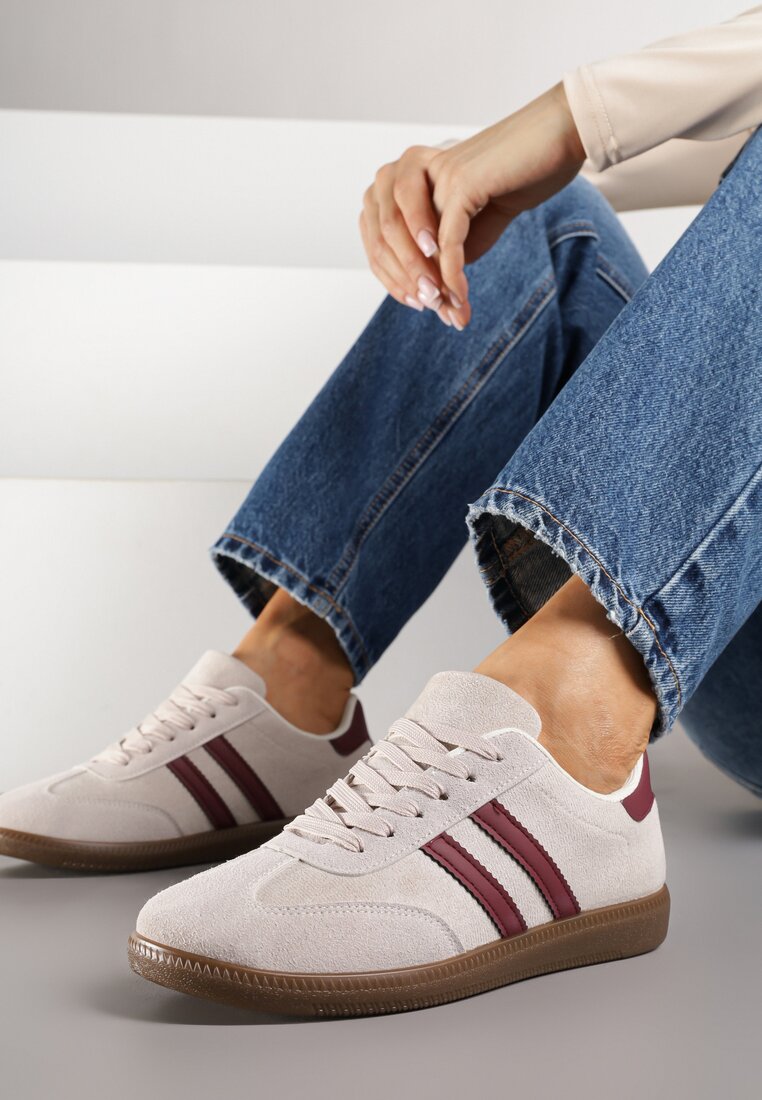 Beżowe Sneakersy Ozdobione Paskami Nalierre