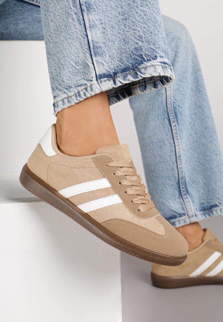 Ciemnobeżowe Sneakersy Ozdobione Paskami Nalierre
