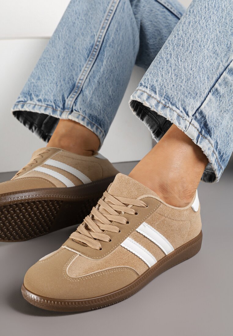 Ciemnobeżowe Sneakersy Ozdobione Paskami Nalierre