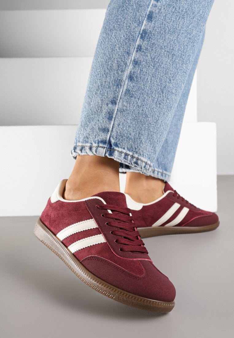 Bordowe Sneakersy Ozdobione Paskami Nalierre