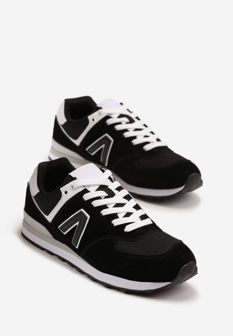 Czarno-Białe Buty Sportowe Sneakersy z Ozdobną Aplikacją Rilazea