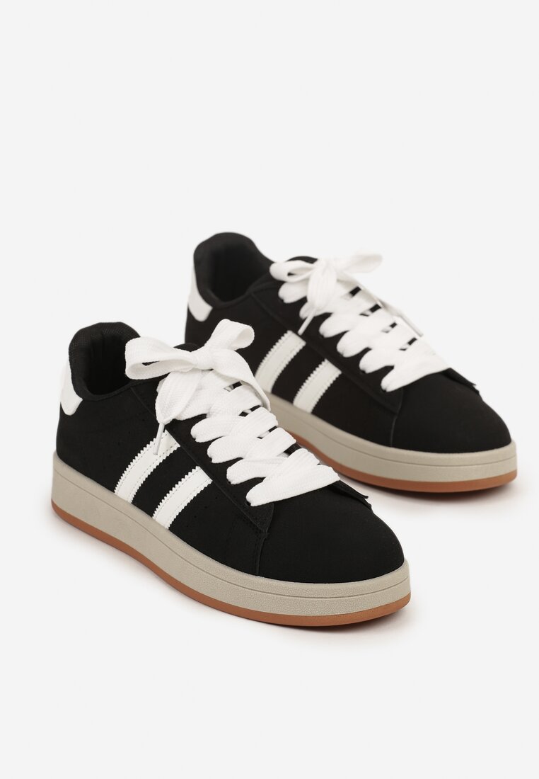 Czarno-Białe Buty Sportowe Sneakersy z Paskami z Boku Riliannea