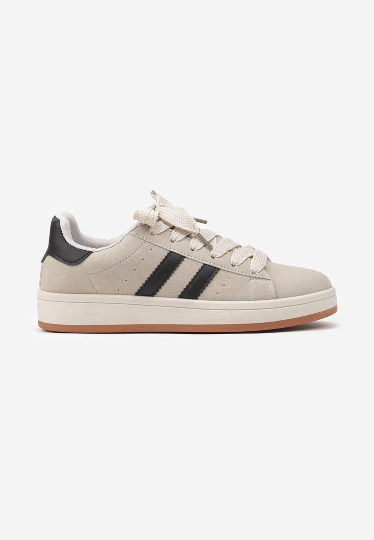 Beżowo-Czarne Sneakersy z Ozdobnymi Paskami Rilanira