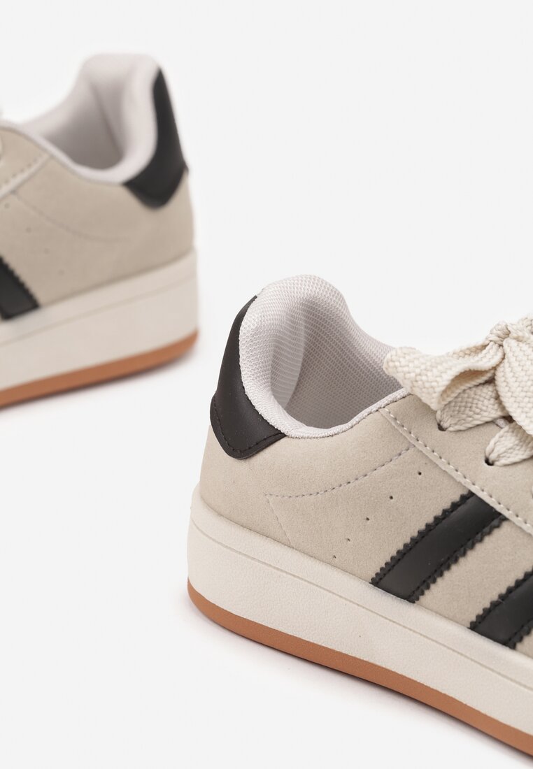 Beżowo-Czarne Sneakersy z Ozdobnymi Paskami Rilanira