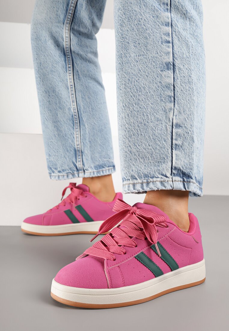 Różowe Sneakersy z Ozdobnymi Paskami Rilanira