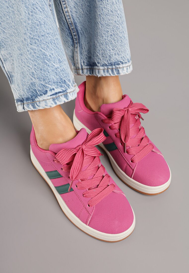 Różowe Sneakersy z Ozdobnymi Paskami Rilanira