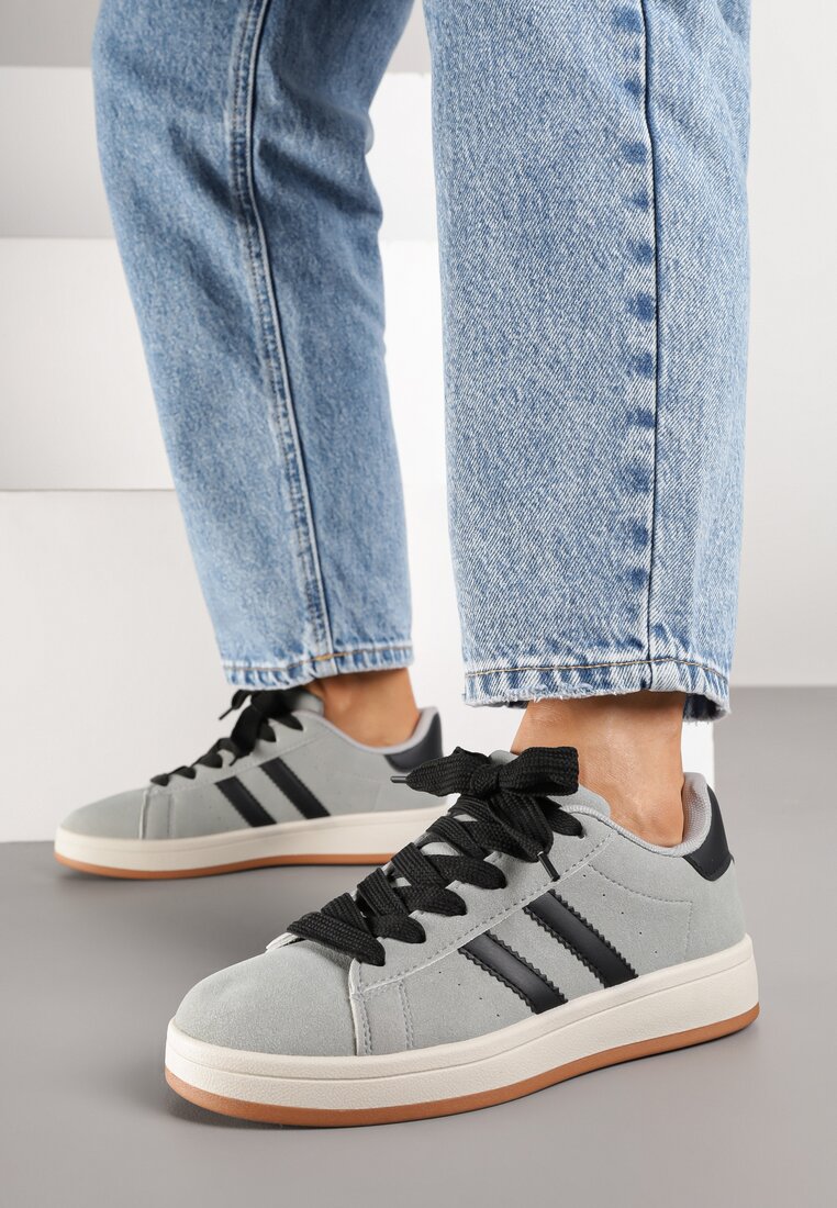 Szaro-Czarne Sneakersy z Ozdobnymi Paskami Rilanira