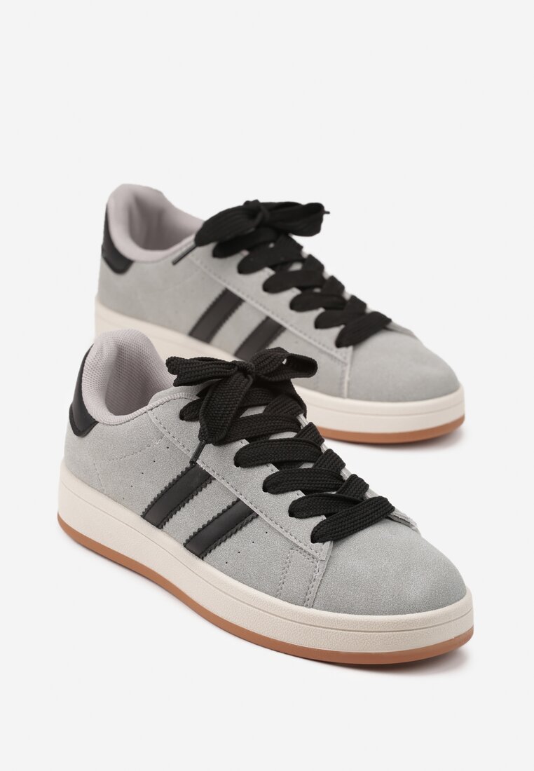 Szaro-Czarne Sneakersy z Ozdobnymi Paskami Rilanira