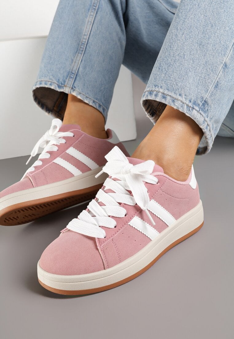 Różowo-Białe Sneakersy z Ozdobnymi Paskami Rilanira