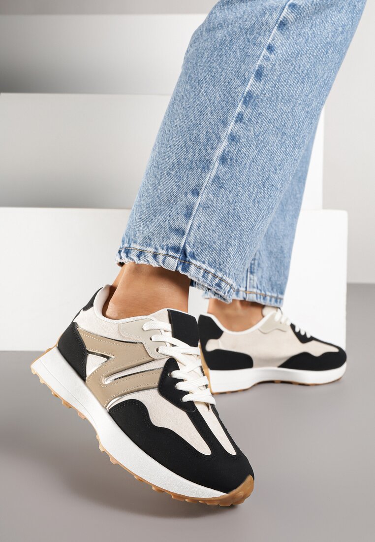Czarne Sneakersy z Geometrycznym Wzorem Rilestra