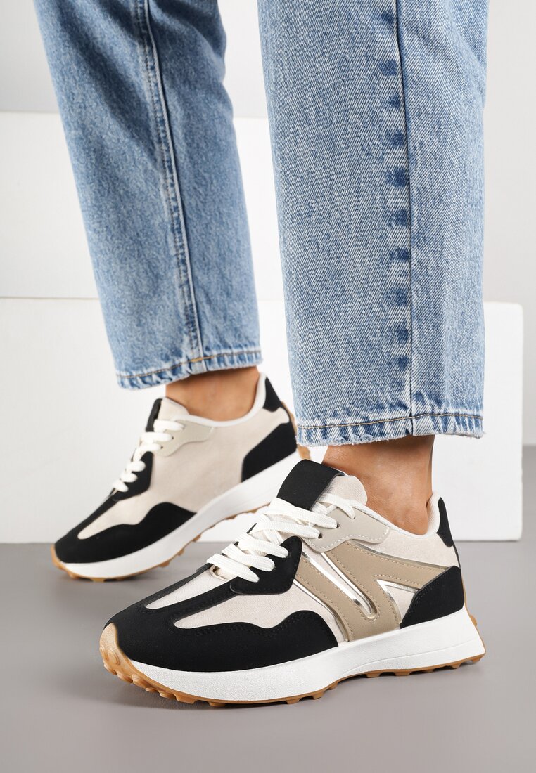 Czarne Sneakersy z Geometrycznym Wzorem Rilestra