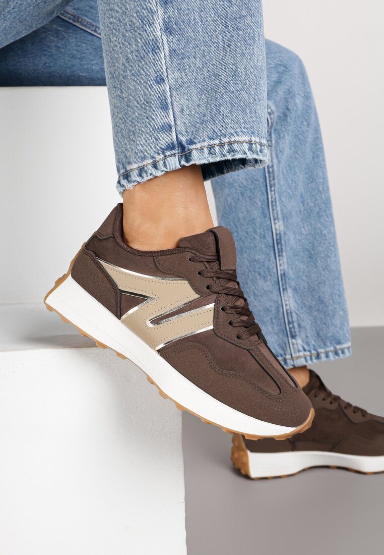 Brązowe Sneakersy z Geometrycznym Wzorem Rilestra
