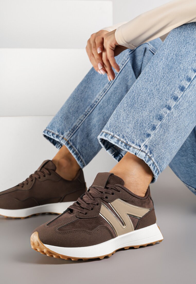 Brązowe Sneakersy z Geometrycznym Wzorem Rilestra