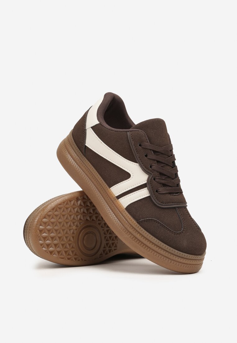 Brązowe Sneakersy w Stylu Tenisówek z Paskami Wiatalle