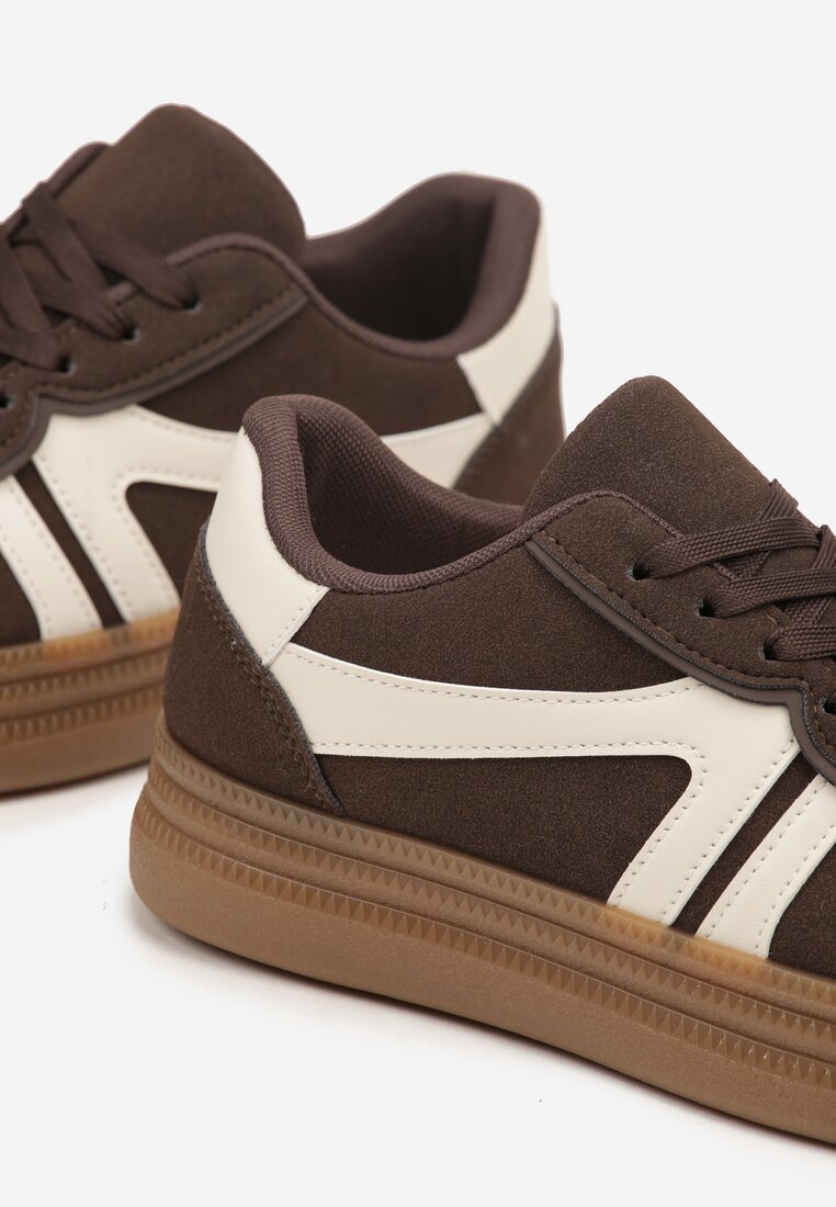 Brązowe Sneakersy w Stylu Tenisówek z Paskami Wiatalle