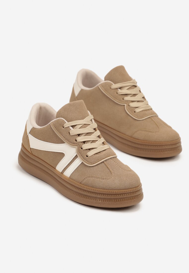 Beżowe Sneakersy w Stylu Tenisówek z Paskami Wiatalle