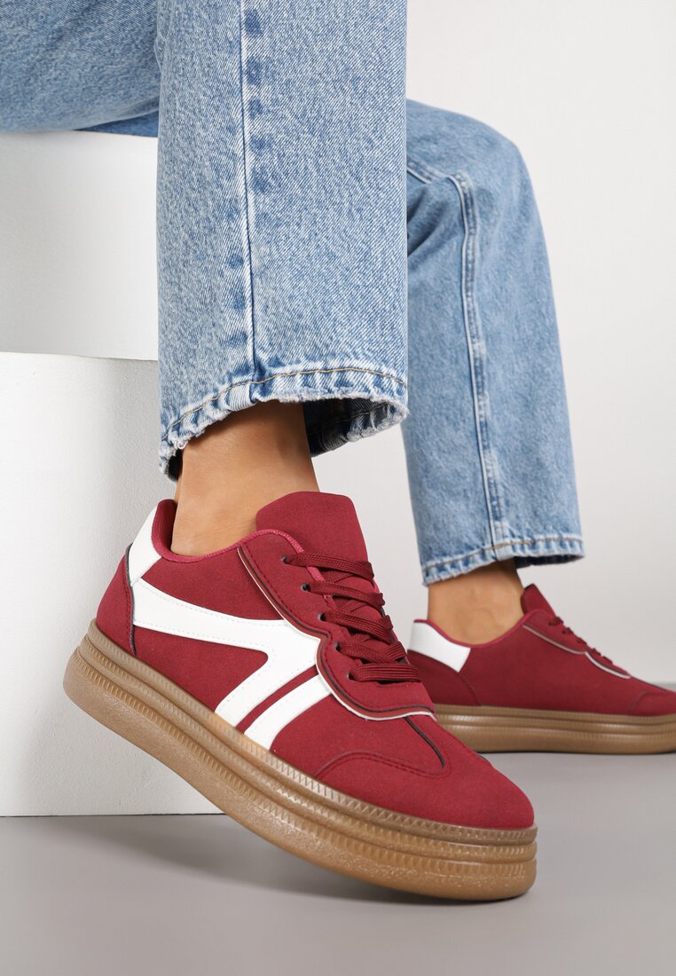 Bordowe Sneakersy w Stylu Tenisówek z Paskami Wiatalle