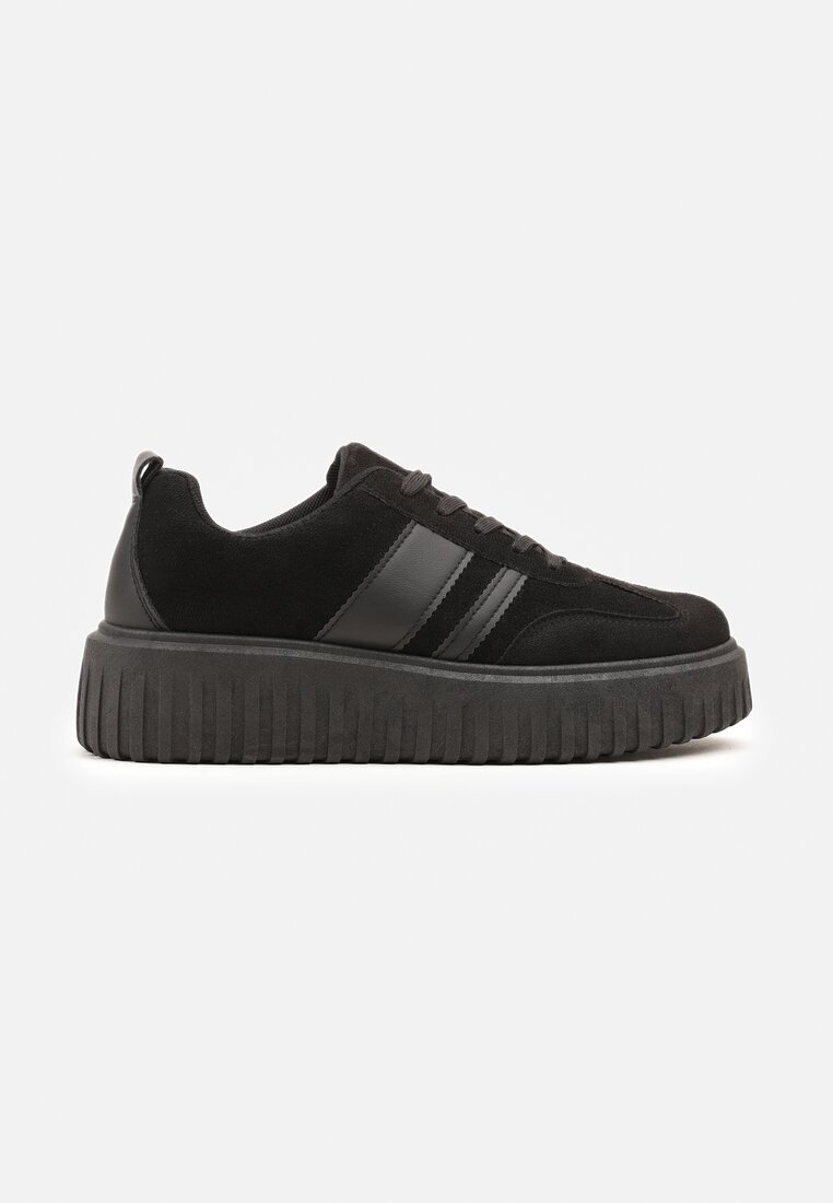 Czarne Sneakersy na Grubej Podeszwie z Tłoczeniem Rilunessa
