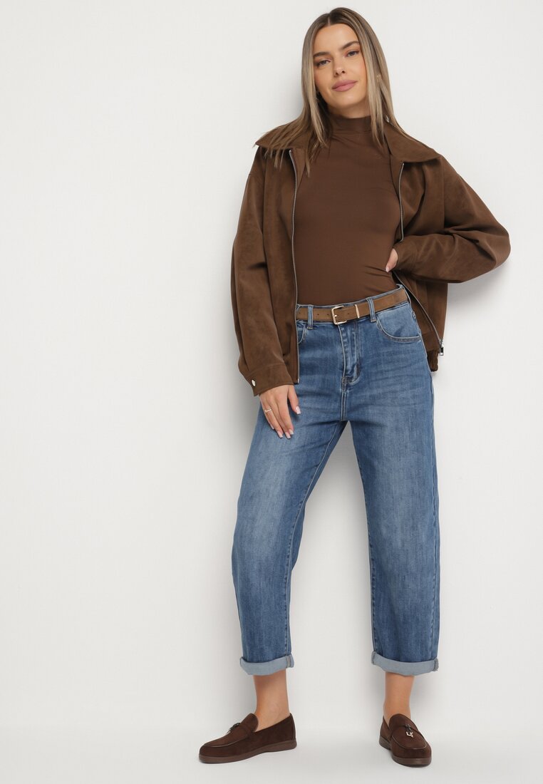 Niebieskie Jeansy o Kroju Mom Fit z Regularnym Stanem Rilarisse