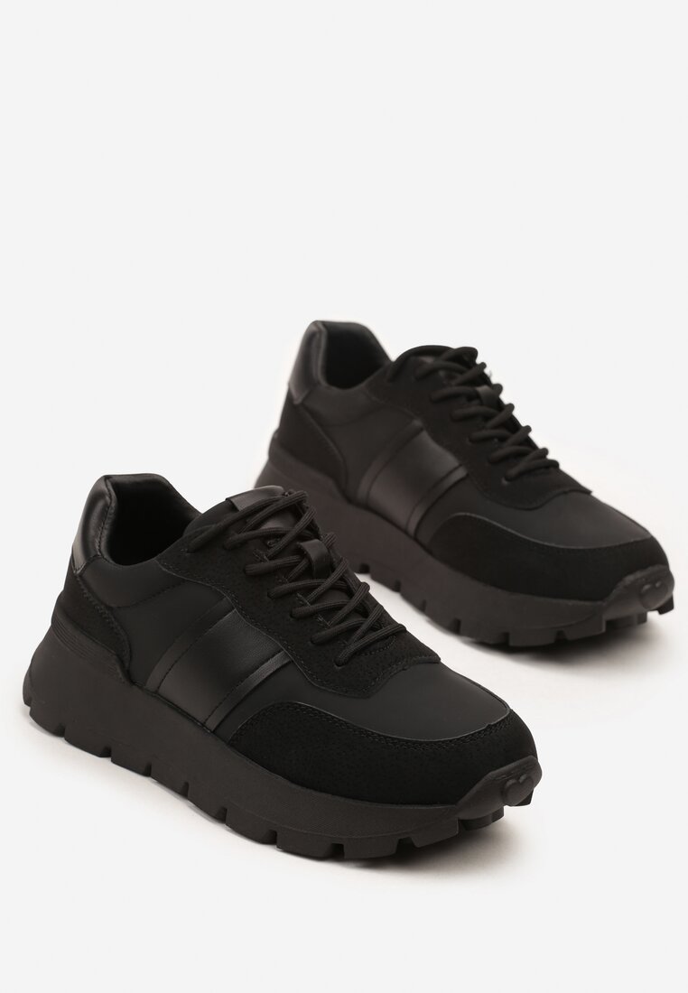Czarne Sneakersy na Grubej Podeszwie Ellitte