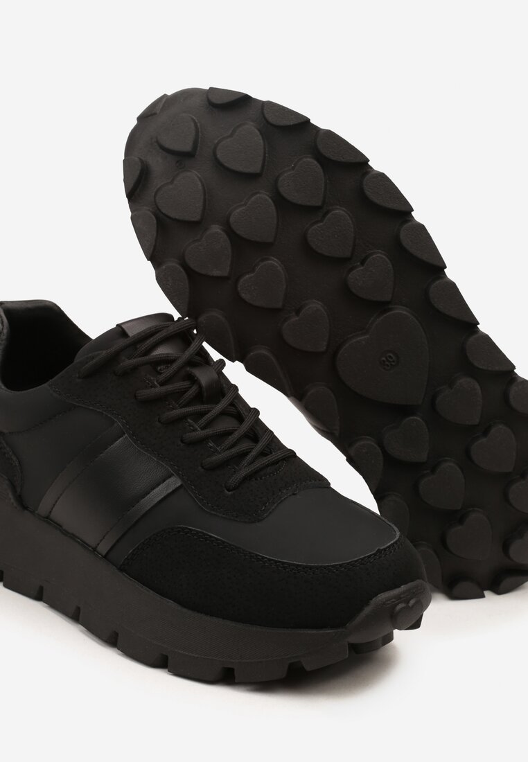 Czarne Sneakersy na Grubej Podeszwie Ellitte