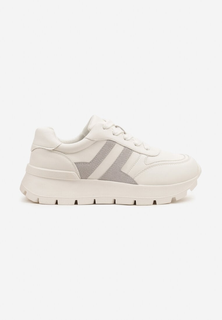 Biało-Szare Sneakersy z Ozdobnymi Przeszyciami Alentia