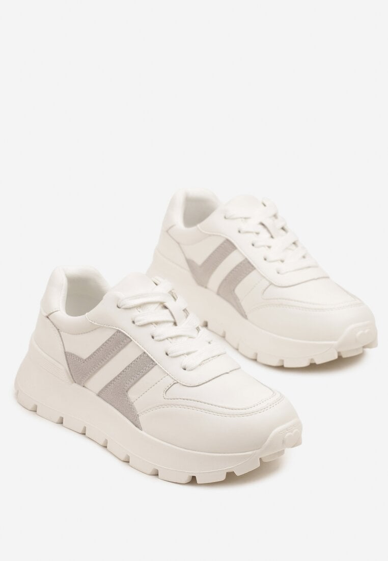 Biało-Szare Sneakersy z Ozdobnymi Przeszyciami Alentia