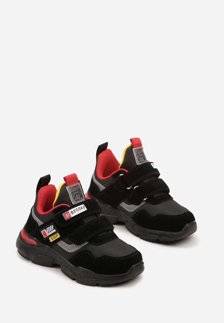 Czarno-Czerwone Buty Sportowe Sneakersy ze Skórzaną Wkładką i Zapięciem na Rzep Yvarise