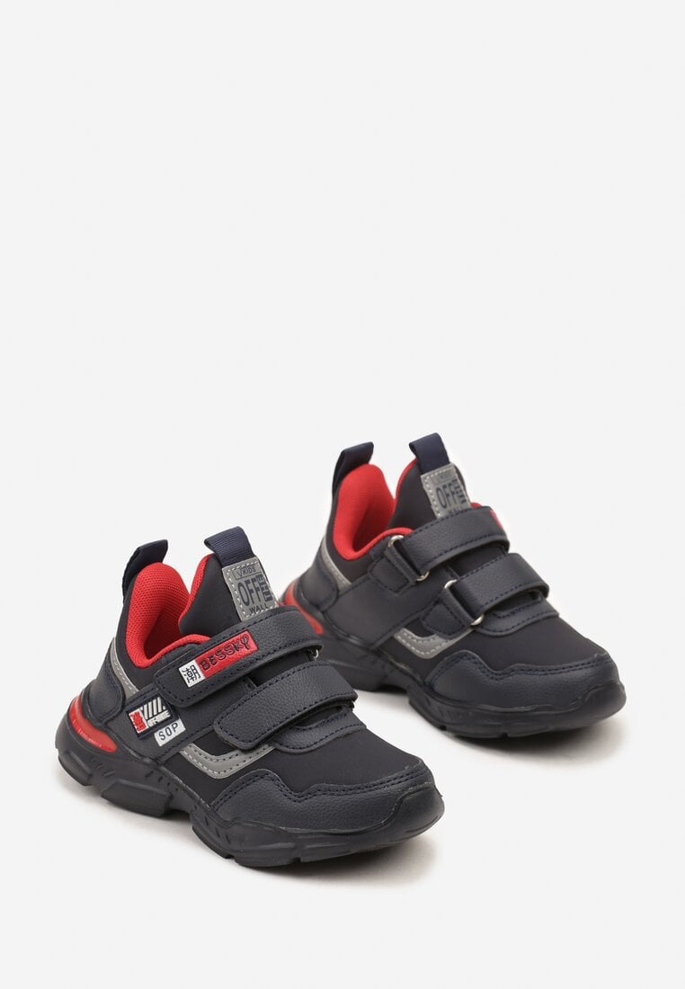 Niebiesko-Czerwone Buty Sportowe Sneakersy ze Skórzaną Wkładką i Zapięciem na Rzep Yvarise