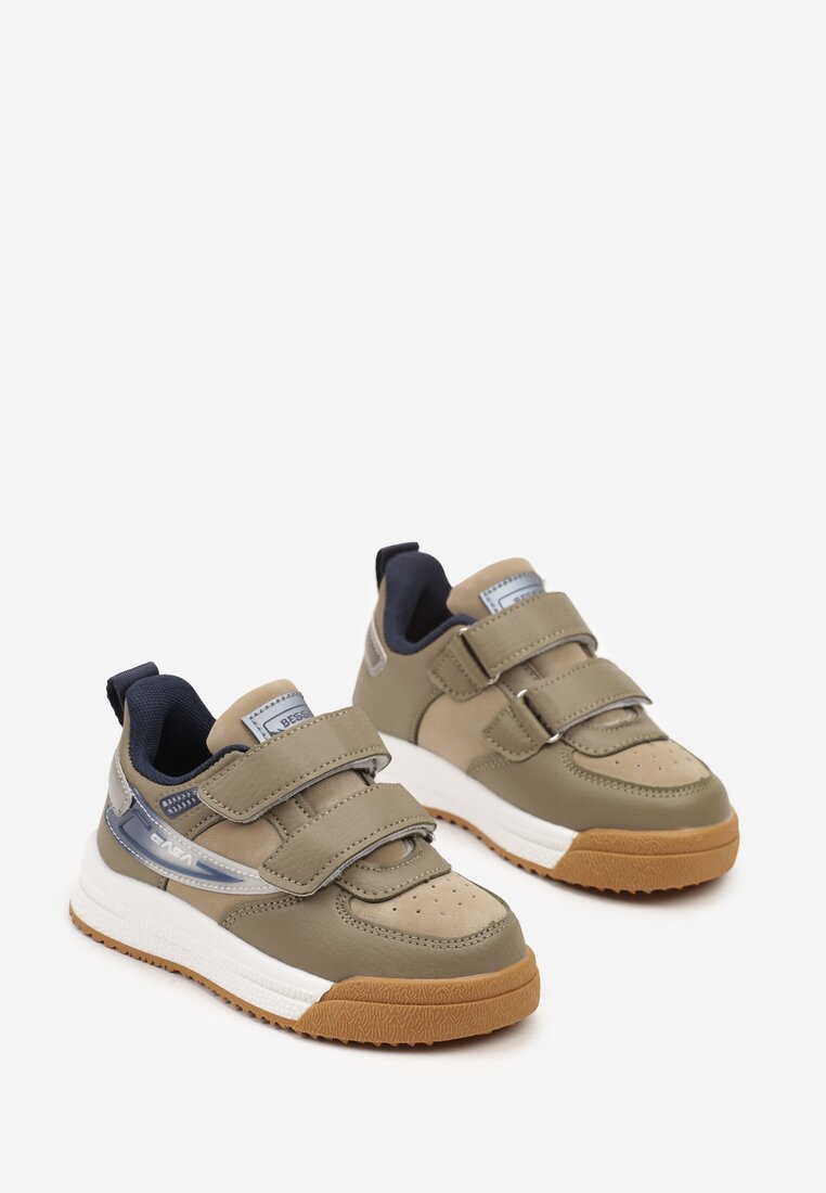Ciemnobeżowe Buty Sportowe Sneakersy ze Skórzaną Wkładką i Cieniowaniem Rilenissa