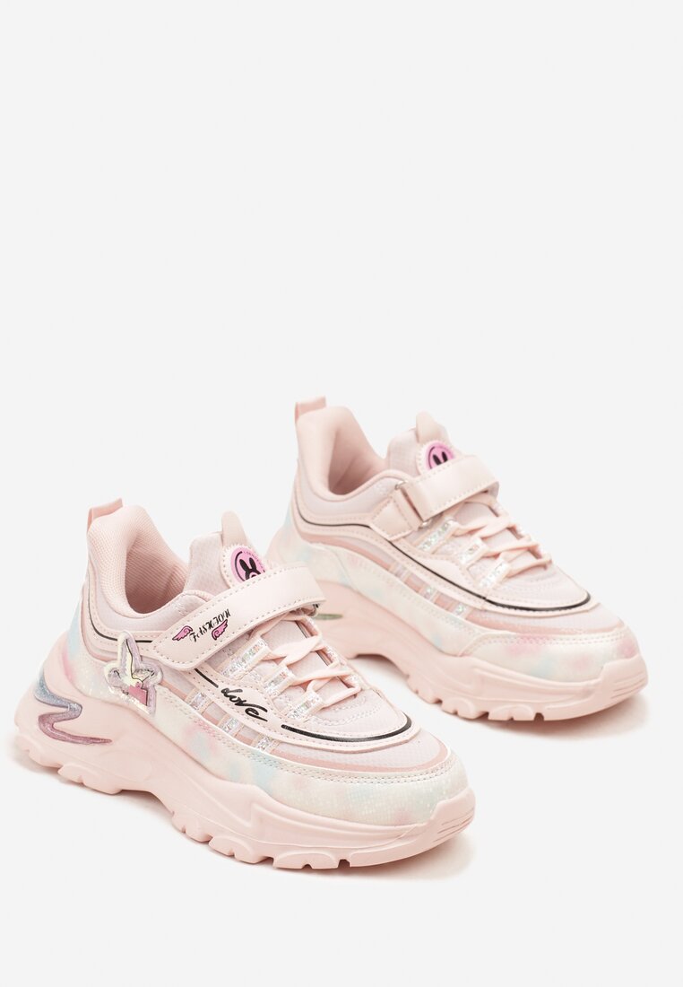 Różowe Buty Sportowe Sneakersy ze Skórzaną Wkładką i Zapięciem na Rzep Pirellie