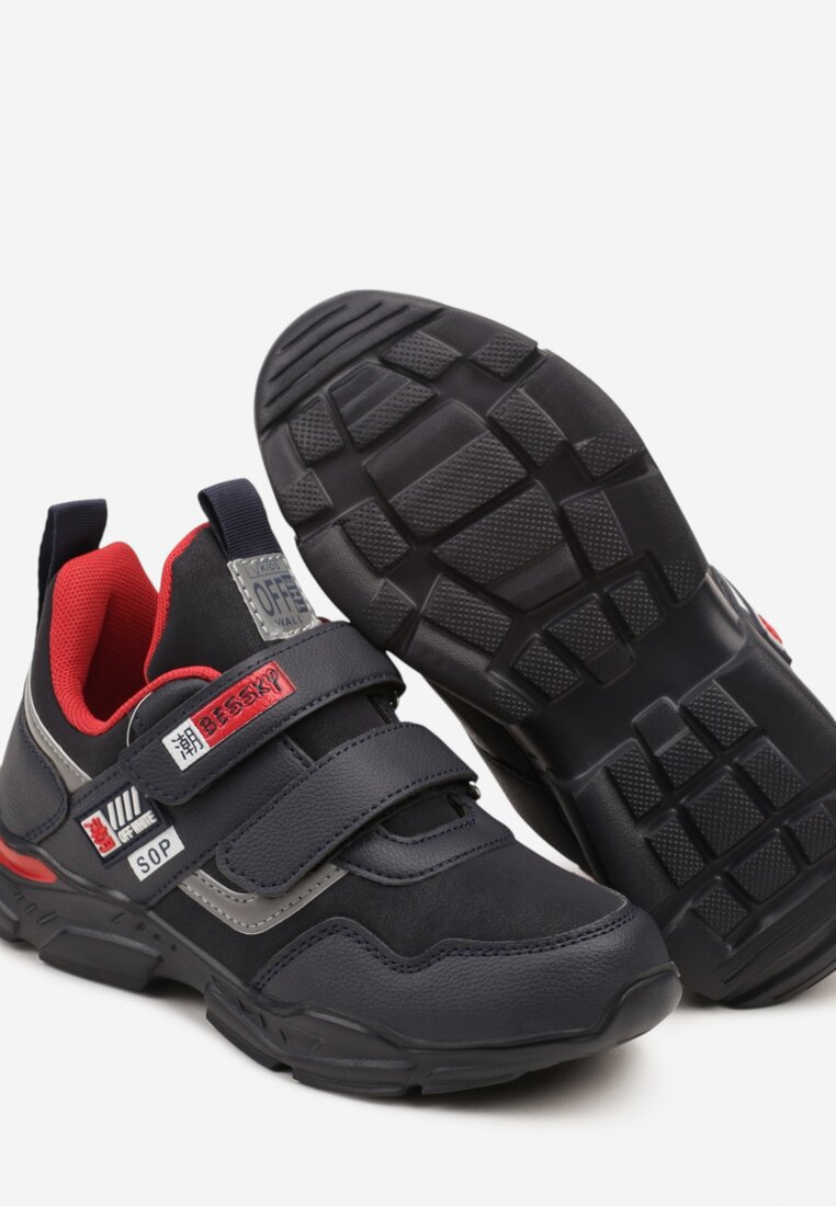Niebiesko-Czerwone Buty Sportowe Sneakersy ze Skórzaną Wkładką i Ozdobami Riloreia