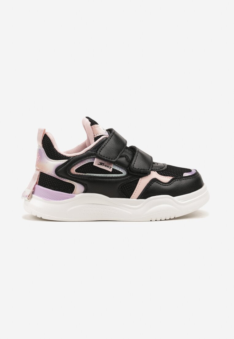 Czarno-Różowe Buty Sportowe Sneakersy Ozdobione Tłoczonym Wzorem Idanirre
