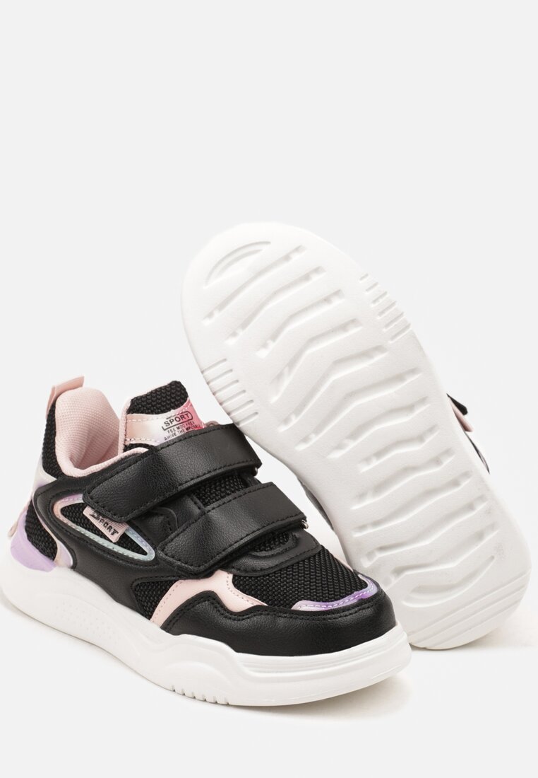 Czarno-Różowe Buty Sportowe Sneakersy Ozdobione Tłoczonym Wzorem Idanirre