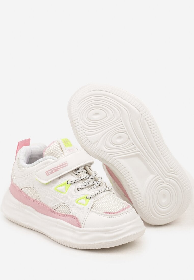 Biało-Różowe Buty Sportowe Sneakersy na Rzep ze Skórzaną Wkładką Falinea