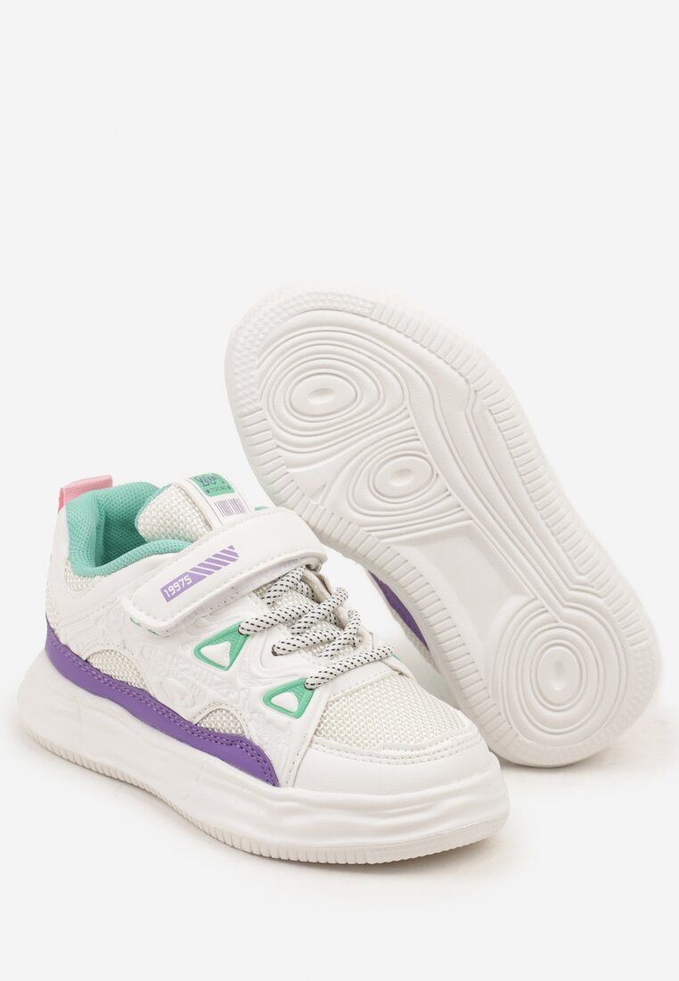 Biało-Fioletowe Buty Sportowe Sneakersy na Rzep ze Skórzaną Wkładką Falinea