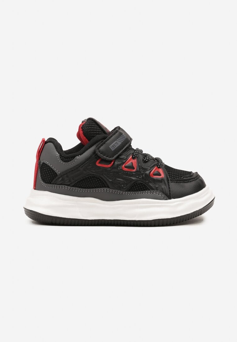 Czarno-Czerwone Buty Sportowe Sneakersy na Rzep ze Skórzaną Wkładką Falinea