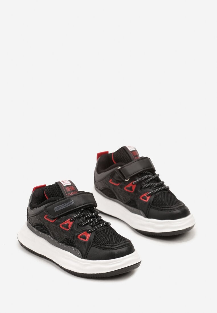 Czarno-Czerwone Buty Sportowe Sneakersy na Rzep ze Skórzaną Wkładką Falinea