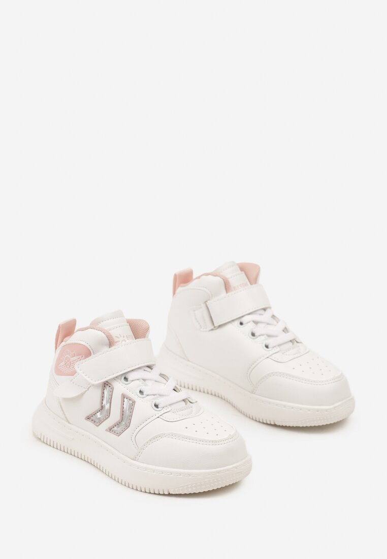 Biało-Różowe Buty Sportowe Sneakersy ze Skórzaną Wkładką i Perforacją Seadrie