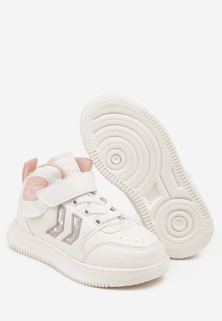 Biało-Różowe Buty Sportowe Sneakersy ze Skórzaną Wkładką i Perforacją Seadrie