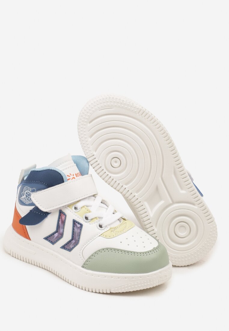 Biało-Zielone Buty Sportowe Sneakersy ze Skórzaną Wkładką i Perforacją Seadrie