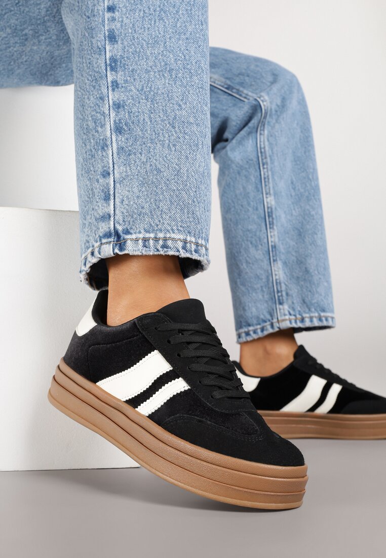 Czarne Sneakersy w Stylu Klasycznych Tenisówek na Grubej Podeszwie Tuluvia