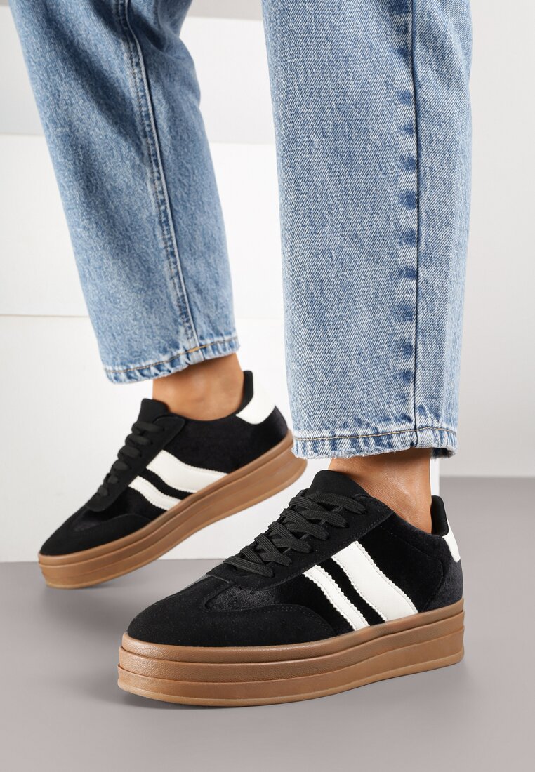 Czarne Sneakersy w Stylu Klasycznych Tenisówek na Grubej Podeszwie Tuluvia