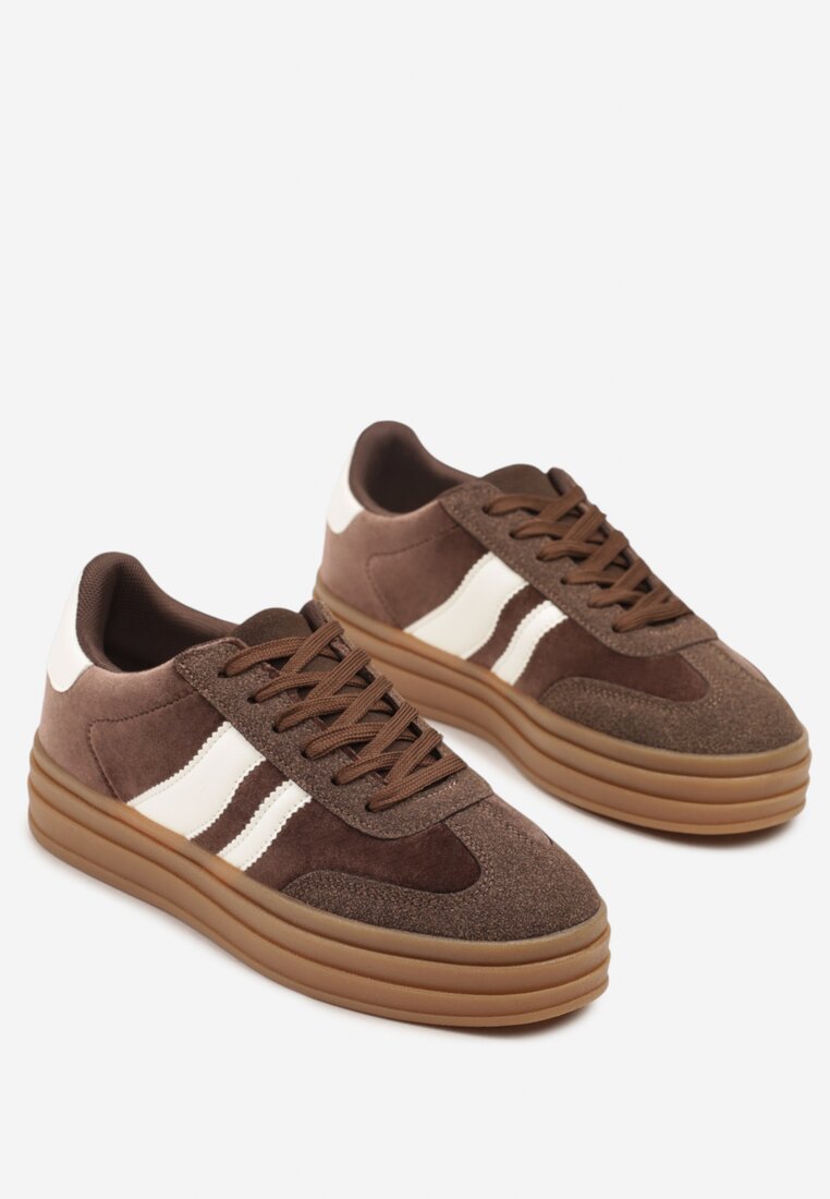 Brązowe Sneakersy w Stylu Klasycznych Tenisówek na Grubej Podeszwie Tuluvia