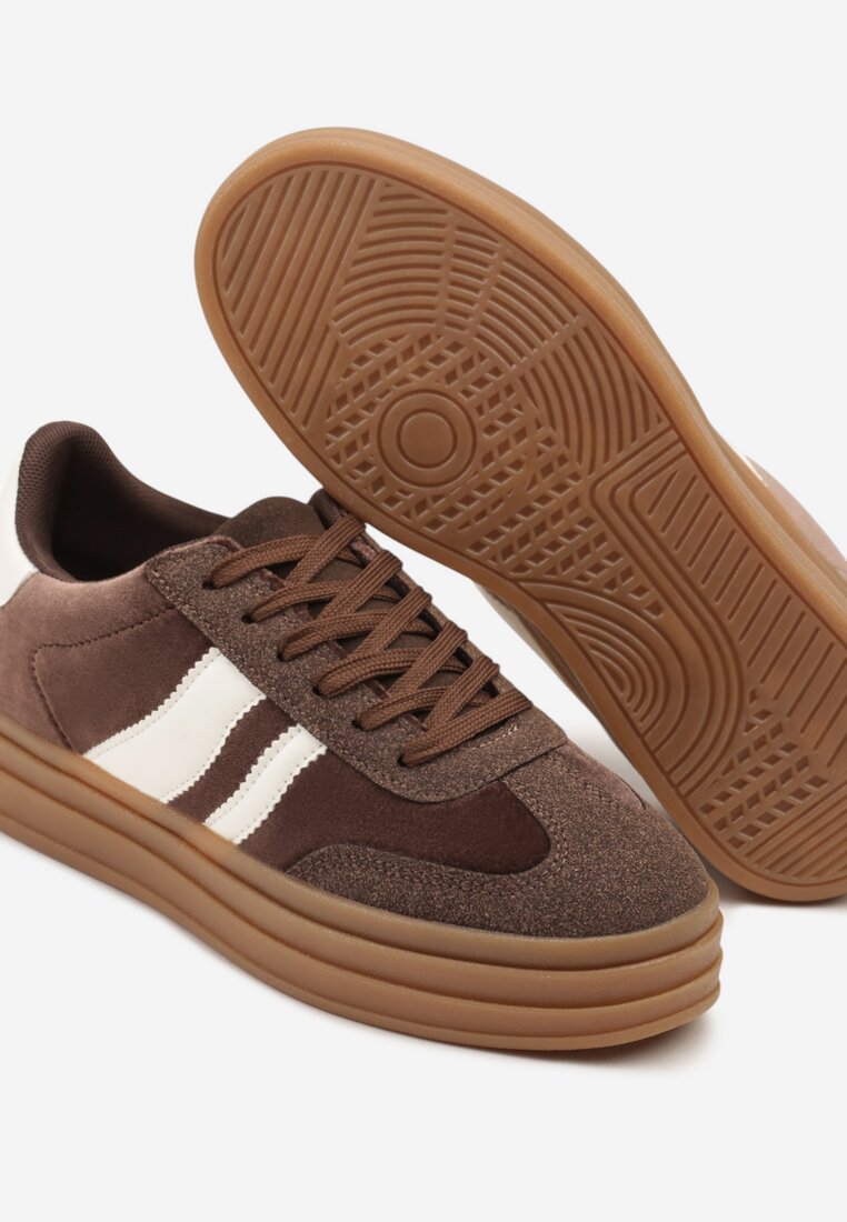 Brązowe Sneakersy w Stylu Klasycznych Tenisówek na Grubej Podeszwie Tuluvia